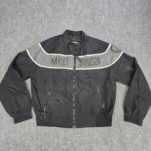 Harley Davidson Racing Jacket Mens L Black Gray Nylon Vintage Made USA
